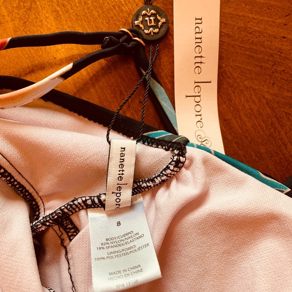 NWT Nanette Lepore Two PieceTankini Set Size 8 Black Floral - Picture 4 of 6